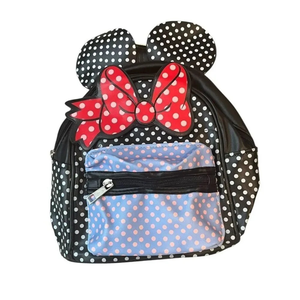 Little Girls Toddler Minnie Mouse Mini Backpack Bow Polka Dot Polyeurethane New